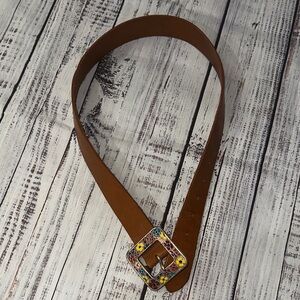 GAP Brown Leather Belt with Multicolor Buckle Sz. 30